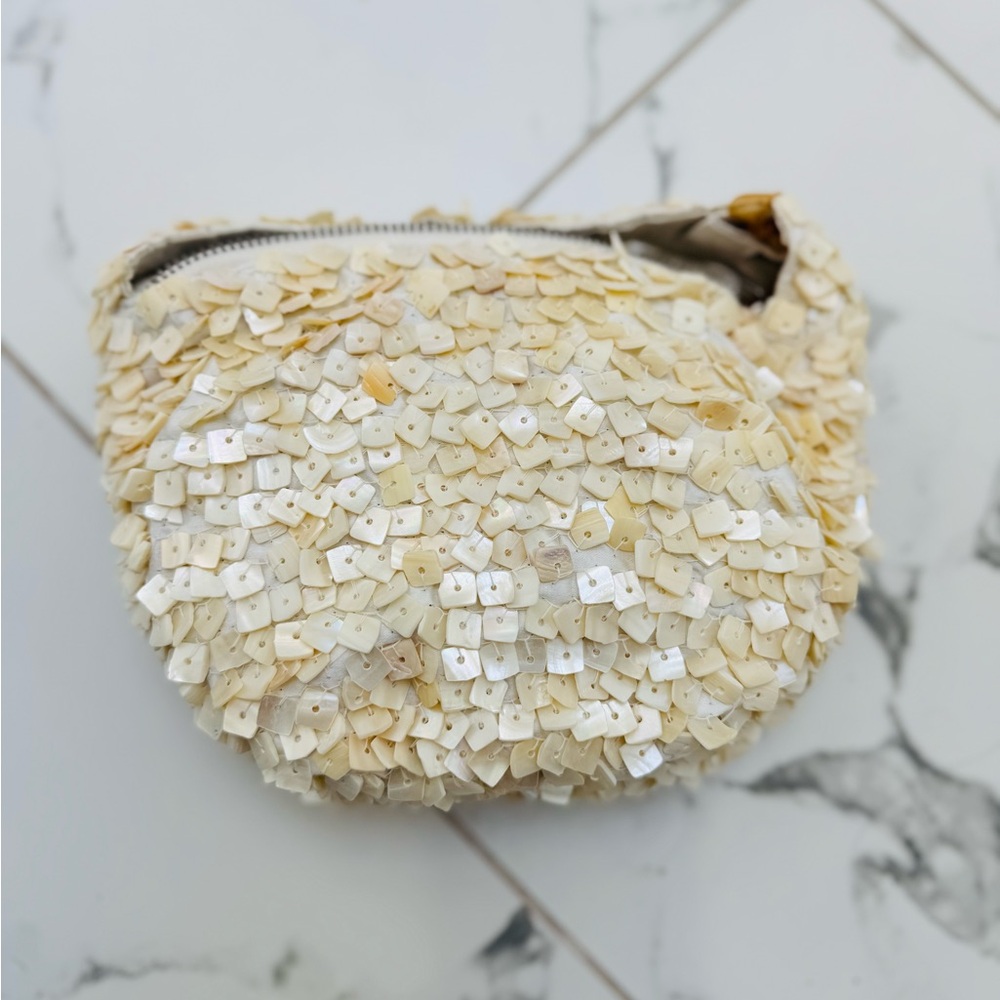 Viral TikTok Beaded Bag Square Shell Cream Handbag NWT